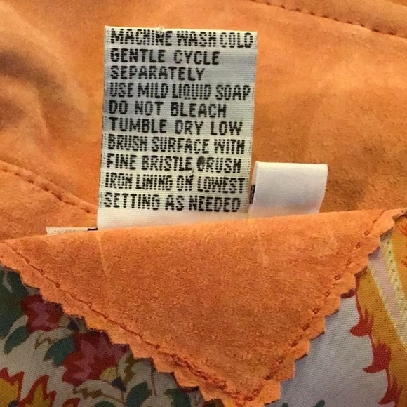 Vintage Y2K apricot suede moto style angled zipper lined scallop edge jacket L - Picture 14 of 14